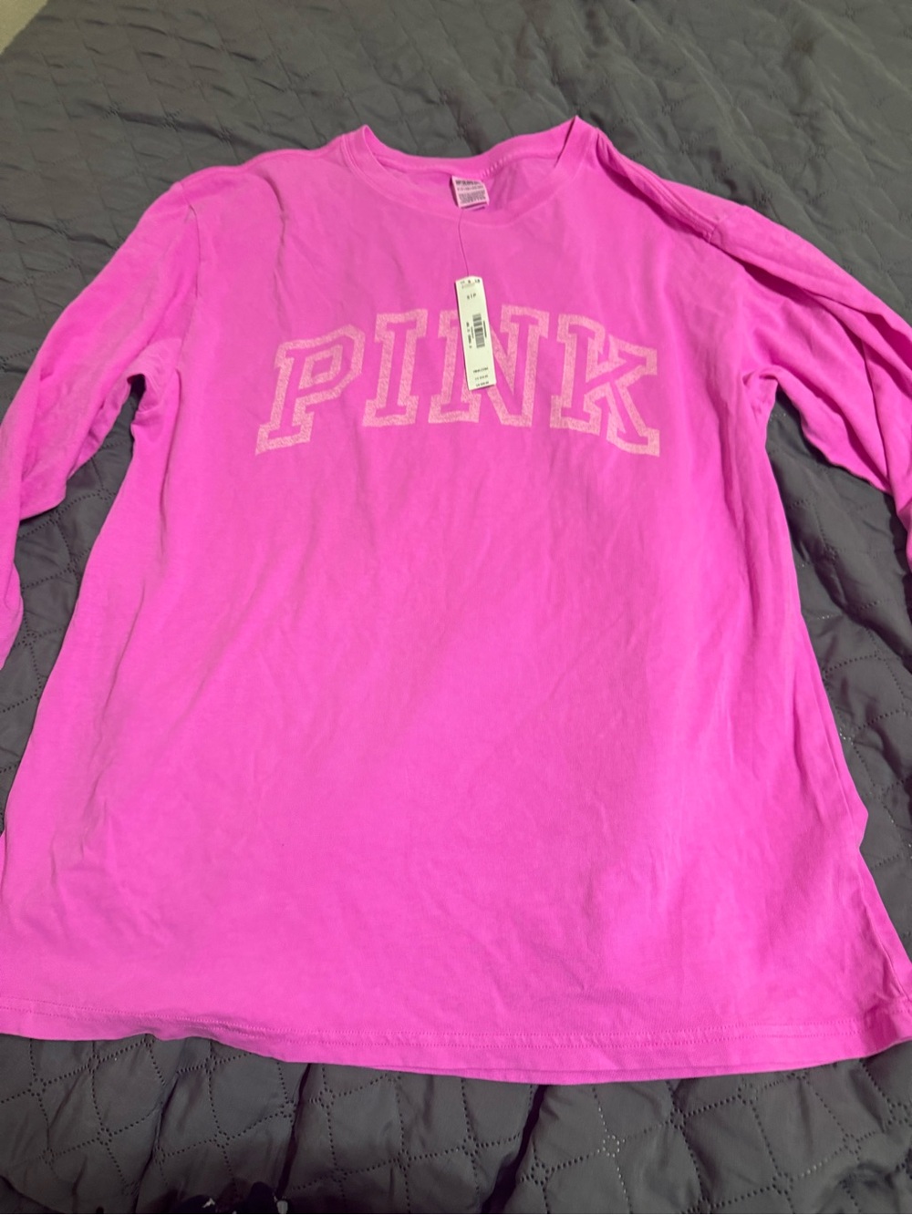 PINK Victoria's Secret Hot Pink Long-Sleeve Crewneck Tee